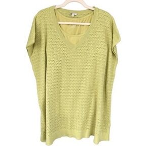 T7 Talbots Sweater Set Pointelle Knit V-Neck Pullover 2 Piece Lime Green XL L/XL